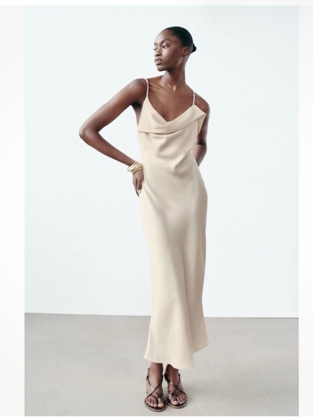 Zara Cream Cowl Neck Maxi Slip Dress